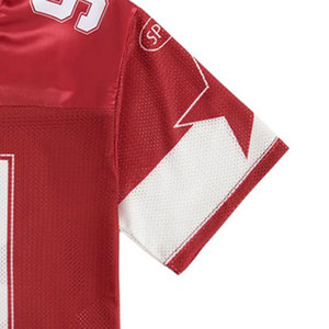 Camiseta de fútbol americano de malla roja para niños, manga corta, cuello redondo, transpirable, número 91, ropa para todas las estaciones - Product Image 6