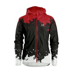 Custom Hooded Windbreaker <b>Jacket</b> <b>Men</b> Red Black Sublimation Print Custom Front Logo Zipper Patten Sporty <b>Summer</b> Thin - Product Image 5