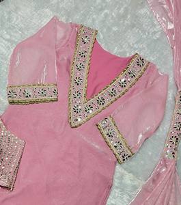 Designer Pink Embroidered <b>Kurta</b> Sharara Set with Dupatta | Mirror & Zari Work Ethnic Wear Suit for Women | Festive Wedding Party - Product Image 5