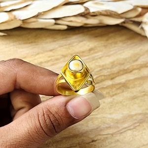 New Arrival Boho Geometric <b>Ring</b> Tribal Brass Band Women 18k <b>Gold</b> Plated Minimalist Diamond Shape <b>Opal</b> Jewelry Wholesale/OEM/ODM - Product Image 3