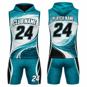 Ensemble de maillots de basket-ball personnalisés MEGAMAPLE, sublimation, bleu turquoise, blanc, noir, 24, respirant, pour hommes adultes, uniformes en spandex, fusion sans couture - Product Image 1