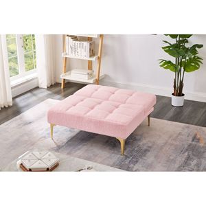 Convertible Pink Teddy Fabric Single <b>Sofa</b> Bed Futon with <b>Gold</b> Metal Legs - Product Image 4