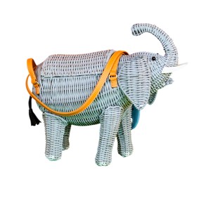 <b>Elephant</b> Shaped Rattan Storage Basket Plant Fiber Material Portable Animal Design <b>Decorative</b> Organizer Blue Color - Product Image 3