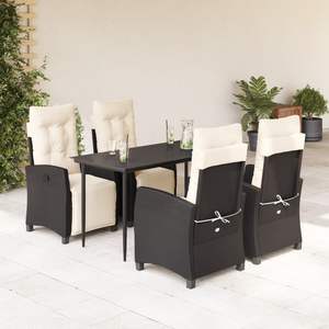 Juego de Comedor de Jardín de Ratán PE Negro con Reposapiés Ajustable - Product Image 1