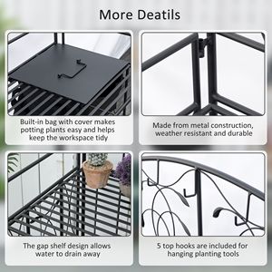 Banco da Lavoro Pieghevole in Metallo per Giardino con Ampia Copertura Integrata, 5 Ganci Appendibili, Tavolo Portatile per Giardinaggio con Funzioni di Stoccaggio - Product Image 6