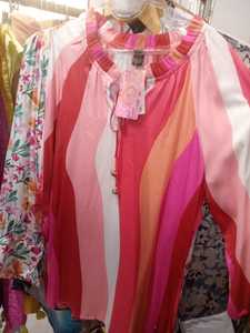 Vintage Star Print Satin Shirt Turn-Down Collar <b>Balloon</b> Sleeves Full-Length Regular Fit Lightweight Bamboo Cotton Blend Women - Product Image 4