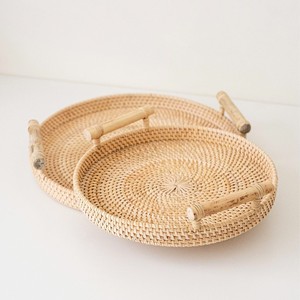 Hand Woven Cheap Price Wicker Natural Rattan Trays <b>with</b> Handles - Product Image 1