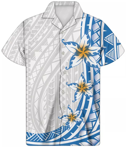 <b>Men's</b> Short Sleeve <b>Hawaiian</b> <b>Shirt</b> Blue Tropical Floral Print Turn-Down Collar Button Up Summer Vacation Top - Product Image 1