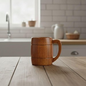 แก้วไม้ทรงกลมแบบมีหูจับ ดีไซน์มินิมอล สำหรับชาหรือกาแฟ โดย Universal Overseas Indian Crafts - Product Image 1
