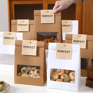 Sac en papier kraft personnalisé pour boulangerie avec fenêtre transparente, pliable, écologique, pour emballage de biscuits et de snacks, OEM ODM - Product Image 4