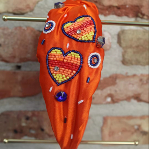 Heavy Duty Orange Beaded Heart <b>Headband</b> Trendy Fashion Handmade Rhinestone Embroidered Knot Comfortable Soft <b>Headbands</b> 2026 - Product Image 1