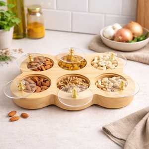 Handcrafted Rectangular Spice <b>Box</b> Masala Dabba Acrylic Lid with 6 Round Compartments Food Safe <b>Pine</b> Wood Dry-Fruit <b>Box</b> Set - Product Image 5