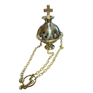 Quemador de Incienso de Latón de Alta Calidad con Cadena Colgante y Cruz, Acabado Pulido, Fabricante y Exportador Indio - Product Image 1