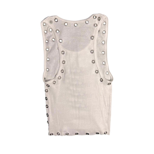 Women Ribbed Crop Tank Top With <b>Metal</b> Eyelet Detail Sleeveless Slim Fit Fashion Vest OEM Supplier - Product Image 3