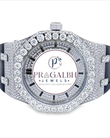 Pragalbh Jewels Vollständig mit Diamanten besetzte Luxusuhr Quarzwerk Silikonarmband Miami Cuban Link Moissanit Silber Herrenuhr