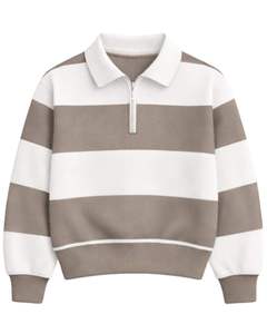 Khaki White Striped Quarter Zip Sweatshirt <b>Men</b> Turn-down Collar <b>Pullover</b> Fleece Casual Winter Sweater Custom OEM Manufacturer - Product Image 1