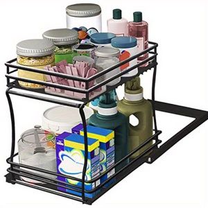Two-Tier Pull-Out Cabinet Organizer Slidable Sink <b>Storage</b> for <b>Kitchen</b> Bathroom Efficient Multi-Layer Cabinet Organizing Solution - Product Image 1