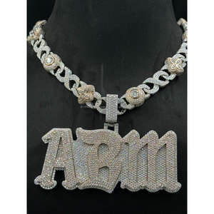 Pendentif personnalisé en argent sterling 925 Collier ABM glacé avec diamants cultivés en laboratoire VVS pour homme - Product Image 1