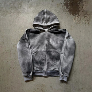 Conjunto de Sudadera con Capucha y Pantalones Cortos Unisex 100% Algodón, Lavado Ácido, Oversize, Antiarrugas, con Cremallera, Personalizable con Logotipo, Chándal para Hombre - Product Image 2