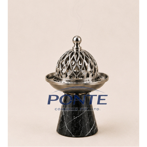Quemador de incienso hecho a mano de mármol negro natural con tapa de metal con tallado, Mabkhara, soporte para Bakhoor árabe, a precio de fábrica. - Product Image 3