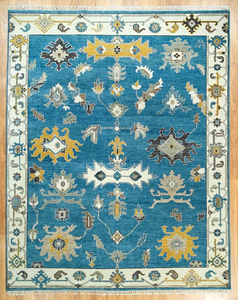 Alfombra de lana anudada a mano de estilo persa tradicional |   Alfombra Moderna Hecha a Mano de Diseño Abstracto en Color Azul, Antideslizante y Apta para Mascotas, 1 Pieza - Product Image 1