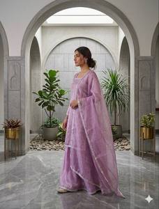 New Designer Party Wear Look Stylish Plazzo Suit Fendy Silk Material with Work <b>lace</b> Border and <b>Elastic</b> in - Product Image 6
