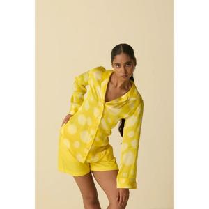 Conjunto de Camisa y Pantalones Cortos Estampados Amarillos para Mujer, Camisa de Manga Larga con Botones y Pantalones Cortos, Conjunto Casual de Verano para Mujer - Product Image 3