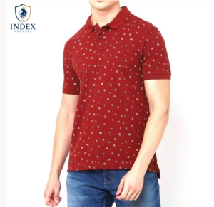 Camiseta Polo de Punto de Manga Corta Roja para Hombre, Marca Index Apparel, con Estampado Geométrico, Cierre de Botones, Corte Regular Informal, Transpirable, de Algodón - Product Image 1