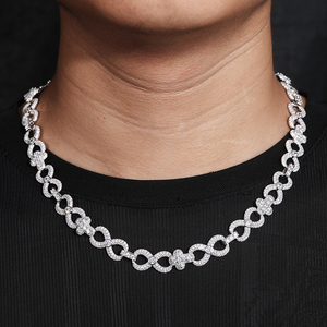Collier chaîne à maillons infinis en argent 925 avec moissanite pour homme, maillons floraux glacés, bijoux de luxe, collier tendance, élégant - Product Image 1