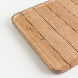 Bandeja Rectangular de Madera de Teca Makalu con Listones Horizontales, Diseño Rústico, Decorativa, Multifuncional, Artesanía - Product Image 3