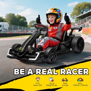 Go-Kart Elettrico da Corsa 24V 7.5 MPH con Sedile Regolabile per Bambini, Avvio Lento, Nero - Product Image 4
