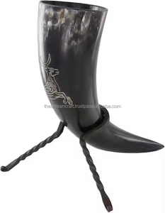 Cuerno para beber vikingo hecho a mano de primera calidad con soporte de hierro resistente, ideal para Mead Ale y cerveza, ideal para tazas de cuerno de decoración Nórdica - Product Image 5