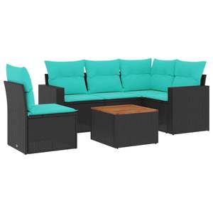 Set di divani da giardino in polyrattan nero da 6 pezzi con cuscini - Product Image 2