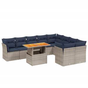 Juego de sofás de patio de ratán sintético gris de 10 piezas con cojines, colección de muebles duraderos para exteriores - Product Image 2