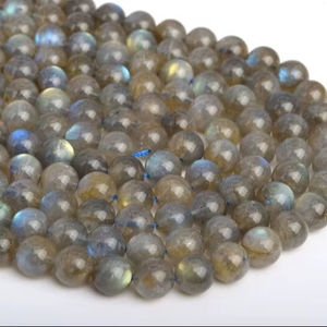 Perles de Labradorite Grise Naturelle Authentique Demi-Brin Rondes en Vrac 7,5 Pouces Vente en Gros Bijoux - Product Image 1