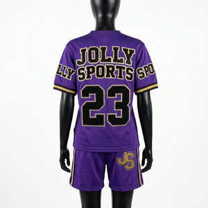 Premium 220 GSM Polyester <b>Mesh</b> Football Jersey And Short <b>Set</b> Purple Gold Panel Custom Logo Women's <b>Sets</b> - Product Image 2