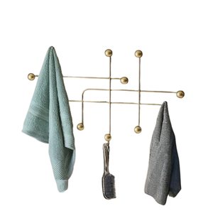 Porte-manteau mural en fer forgé au design tendance, forme unique, finition dorée, type queue de cheval, pour décoration intérieure - Product Image 1