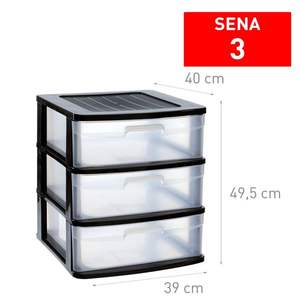 Cajonera SENA en plastique à 3 tiroirs avec 3 caissons noirs pour rangement et organisation - Product Image 3