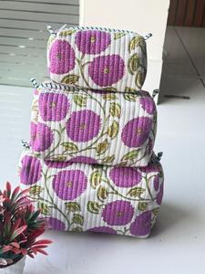 Trending Vintage Quilted Cotton Indian Block Printed Floral Women's Makeup Pouches Durable Zipper Closure High Quality Bags - Product Image 1