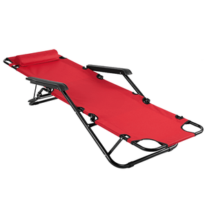 Chaise pliante inclinable portable rouge à double usage - Product Image 3