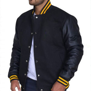 Blouson Bomber Homme Personnalisé en Coton et Laine avec Manches en Cuir Brodé – Coupe Slim – Style Universitaire – Fabrication sur Mesure - Product Image 1