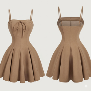 Vestido corto tipo corsé con acabado de gamuza y corte ajustado y acampanado, modelo The Everly, con busto atado, plisado, estilo skater, para mujer, con tirantes finos y escote corazón - Product Image 3