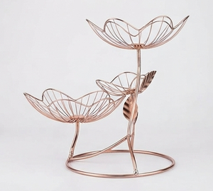 Panier à fruits élégant en fil métallique, forme de fleur or rose, bol de rangement pour la décoration de la cuisine - Product Image 2