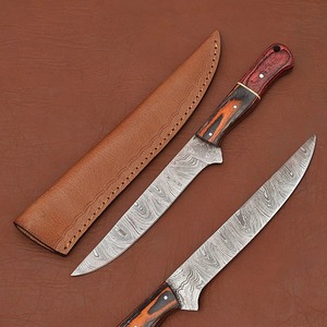 Cuchillo de Filetear Personalizado de Acero de Damasco con Mango de Madera y Funda de Cuero, Hoja de Punta Caída, 1 Hoja Incluida - Product Image 5