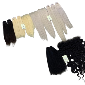 Extensions de cheveux humains vietnamiens bruts blond platine noir, lisses naturels, cuticules entièrement alignées, tissage machine, du Vietnam - Product Image 1