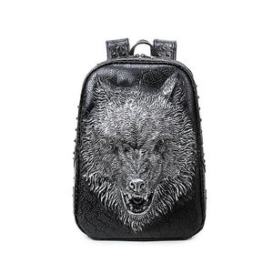 Fashionable Embossed <b>Wolf</b> Travel PU Leather Laptop Backbags Animal 3d <b>Backpack</b> - Product Image 1