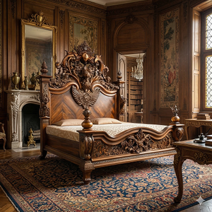 Premium Royal <b>Antique</b> Wedding <b>Bed</b> with Intricate Hand-Carved Solid Wood <b>Frame</b> for Luxurious Bedrooms - Product Image 2