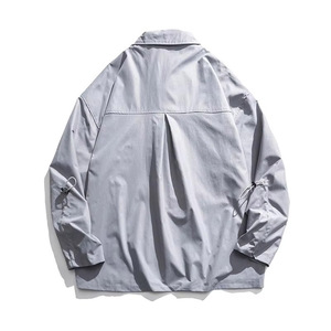 Men Light <b>Grey</b> Overshirt Button Front Shirt <b>Jacket</b> Chest Pockets Sleeve Draw cords Casual Streetwear Workwear Breathable - Product Image 2