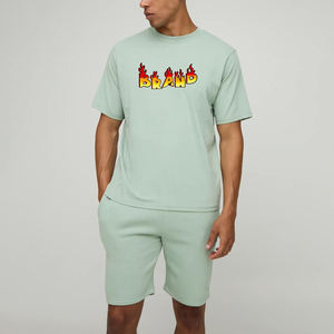 Ensemble 2 pièces homme T-shirt et short 100 % coton coupe classique couleur unie avec logo personnalisé sérigraphié – Écologique et respirant - Product Image 6