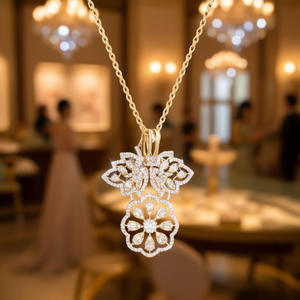 Ensemble élégant Royal American Platinum pour femmes, collier avec pendentif en diamant et boucles d'oreilles assorties pour les fêtes, les mariages, les festivals, élégant - Product Image 3